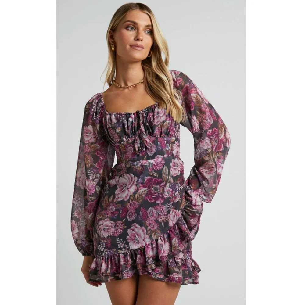 showpo purple floral dress Monaco Midi Dress